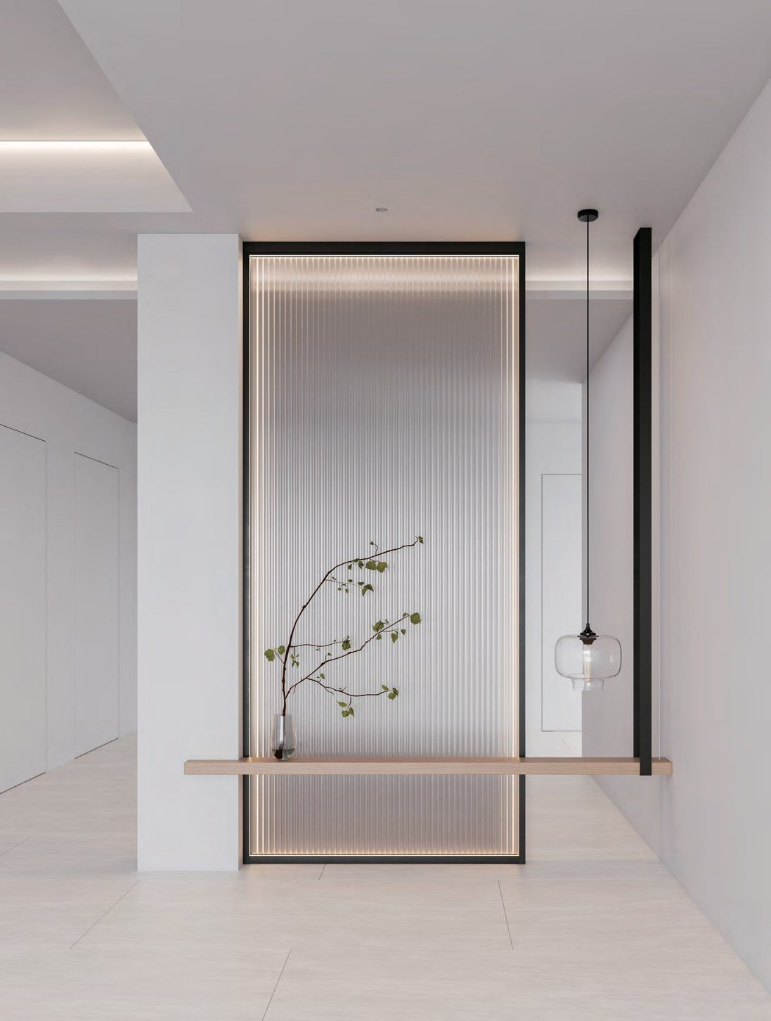 LED 무드 파티션 YPT-200 LED 블랙 · 유리 세로 스트라이프 연출 이미지